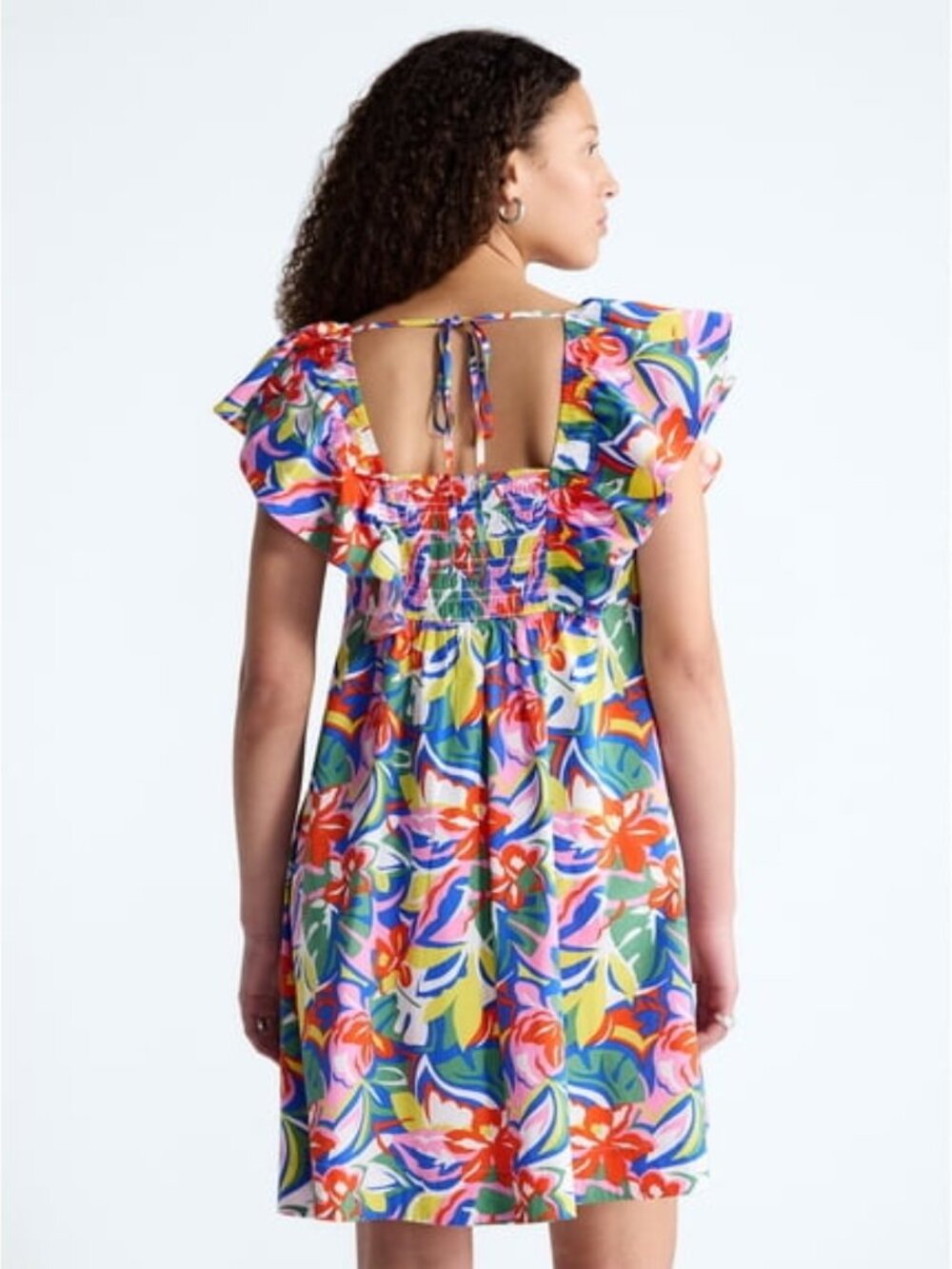 NEW Free Assembly Bright Tropical Floral Cotton Ruffle Mini Dress - Picture 2 of 4